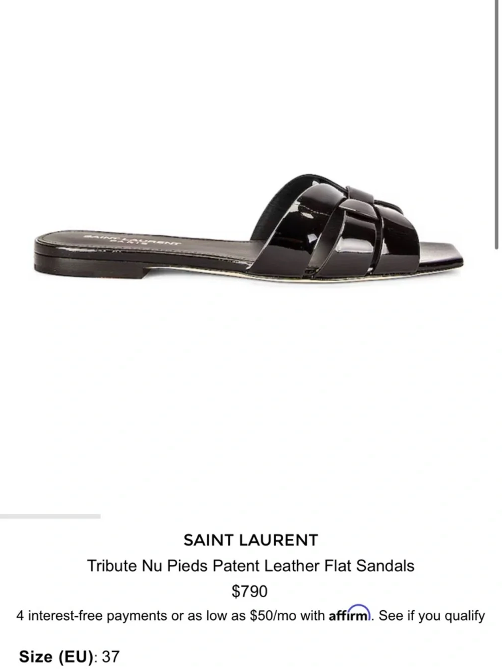 SAINT LAURENT
Tribute Nu Pieds Patent Leather Flat Sandals - Picture 4 of 13